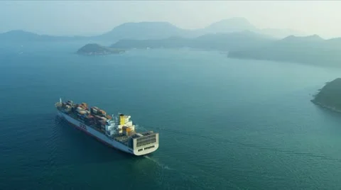 Aerial View of Ocean Container Ship Hong Kong  Stock Footage 21268061