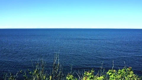 Aerial view of ocean or Saint Lawrence river with birds Stock Footage 79600405