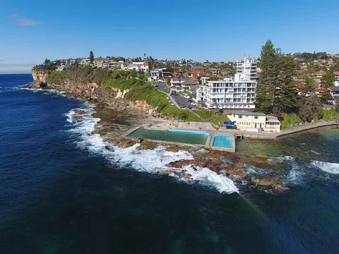 Aerial view Ocean Rock Pool and cliffs in Australia  Stock Footage