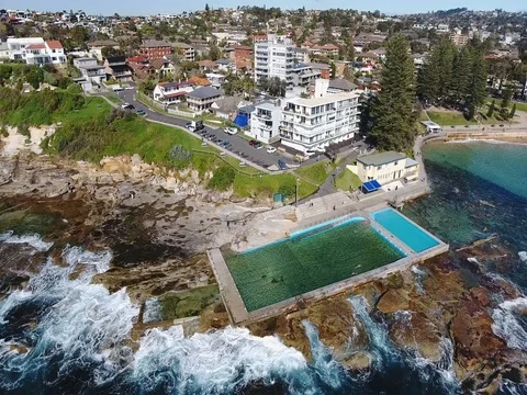 Aerial view Ocean Rock Pool in Dee Why, Australia Stock Footage 70770158