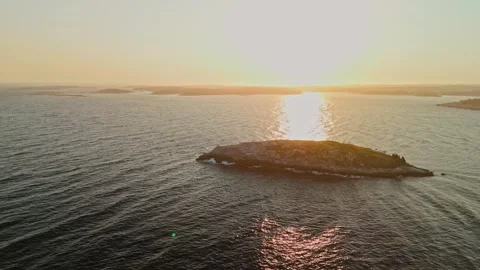 Aerial view Ocean Sunset and Forest Shore - Nova Scotia, Canada Video stock 280196682