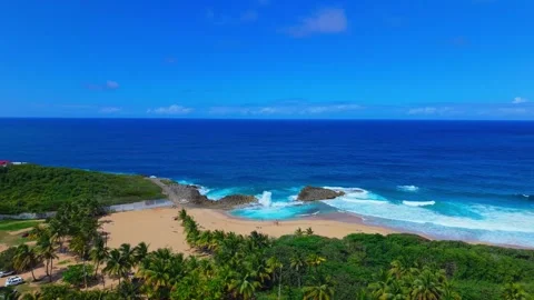 Aerial View of Ocean Water Gradient from Turquoise to Deep Blue Arecibo Stock Footage 341902188