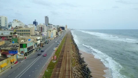 Aerial view of ocean wave reaching the coastline in Colombo, Sri Lanka Stock-Footage 124385326