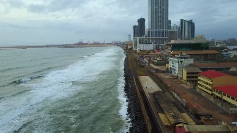 Aerial view of ocean wave reaching the coastline in Colombo, Sri Lanka Stock-Footage 124388985