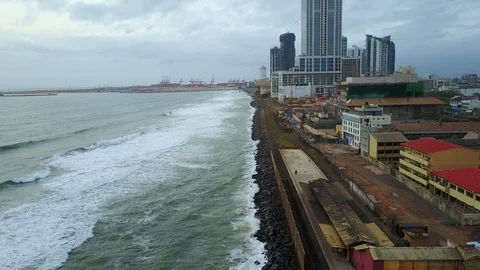 Aerial view of ocean wave reaching the coastline in Colombo, Sri Lanka Stock-Footage 124392116