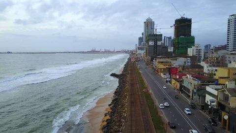 Aerial view of ocean wave reaching the coastline in Colombo, Sri Lanka Stock-Footage 124393274