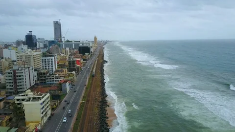 Aerial view of ocean wave reaching the coastline in Colombo, Sri Lanka Stock-Footage 124405355