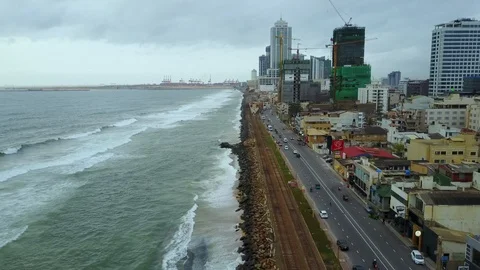 Aerial view of ocean wave reaching the coastline in Colombo, Sri Lanka Stock-Footage 124405974
