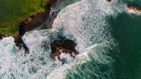 Aerial view of the ocean waves and exotic coast Stock Footage 108535189