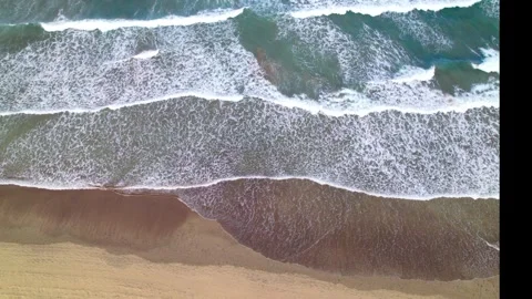 Aerial View of Ocean Waves and Sandy Beach in Gran Canaria Stock Footage 304730506