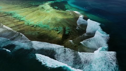 Aerial view of ocean waves and reefs, Maldives. Stock Footage 318236418