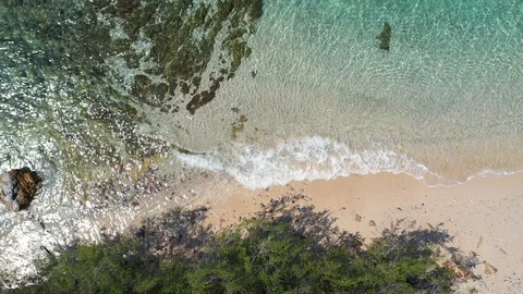 Aerial view. of ocean waves, beach and rocky coastline and beautiful forest. Bea Stock Footage 102124834
