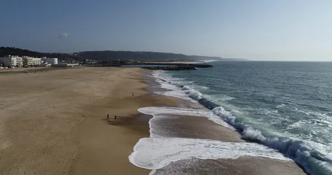 Aerial View of Ocean Waves in a Beach of Portugal, 4K Stock Footage