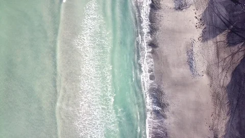 Aerial View Of Ocean Waves On Beach in Onundarfjordur Iceland Video stock 118519172