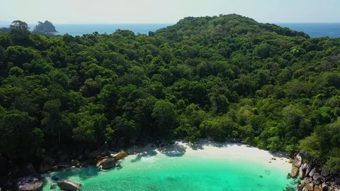 Aerial view of ocean waves, beach and rocky coastline and beautiful forest Stock Footage 126096587