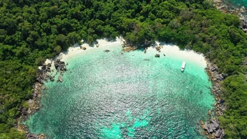 Aerial view of ocean waves, beach and rocky Stock Footage 141523885
