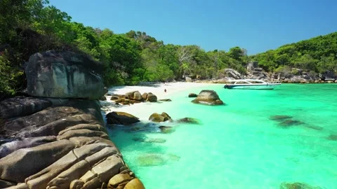 Aerial view of ocean waves, beach and rocky coastline and beautiful forest Stock Footage 142300901