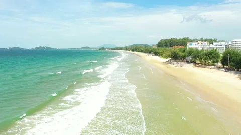 Aerial view. of ocean waves, beach and rocky coastline and beautiful forest. Stock Footage 150379752