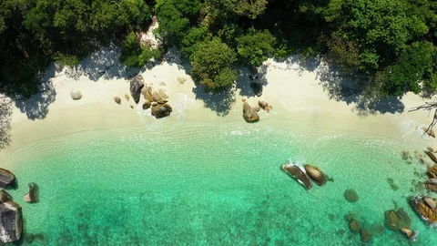 Aerial view of ocean waves, Beautiful tropical beach and rocky Video stock 124597003