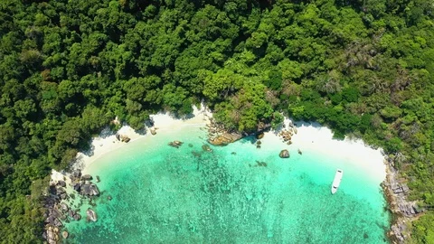 Aerial view of ocean waves, Beautiful tropical beach and rocky Stock Footage 124597135