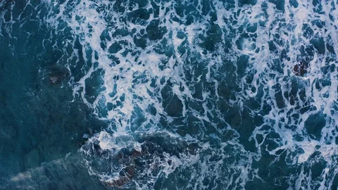 Aerial View Of Ocean Waves. Blue Sea background. Flying above water at night Stock Footage 119038205
