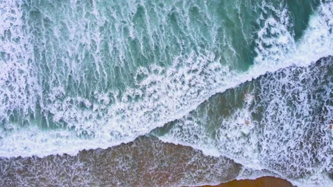 Aerial view to ocean waves. Blue water background Stock Footage 233771643