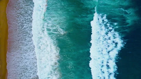 Aerial view to ocean waves. Blue water background Stock Footage 233771969