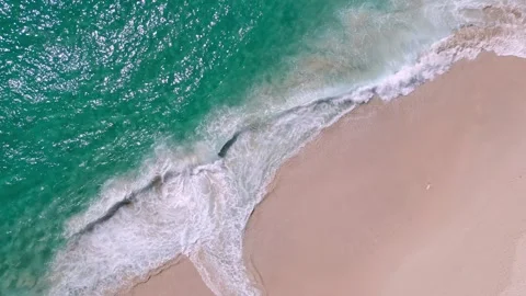 Aerial View on Ocean Waves of Blue Summer Water at Island Landscape of Sea Beach Stock Footage 259618978