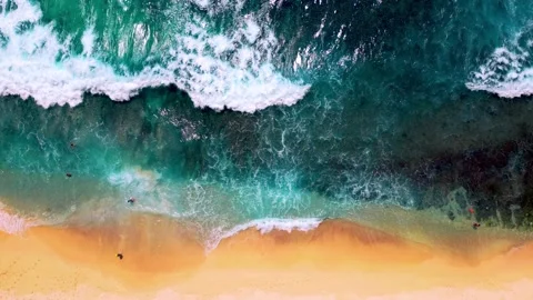 Aerial View on Ocean Waves of Blue Summer Water at Island Landscape of Sea Beach Stock-Footage 259618996