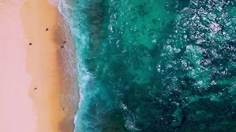 Aerial View on Ocean Waves of Blue Summer Water at Island Landscape of Sea Beach Stock Footage 260678468
