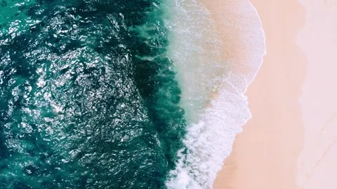 Aerial View on Ocean Waves of Blue Summer Water at Island Landscape of Sea Beach Video stock 266864502