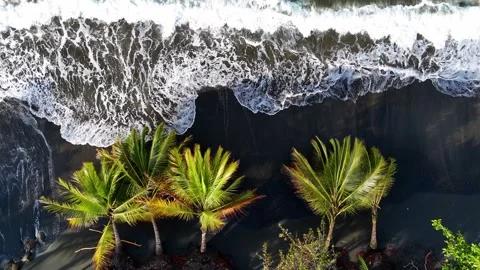 Aerial view of ocean waves crashing on black sand beach in costa rica Stock Footage 339118973