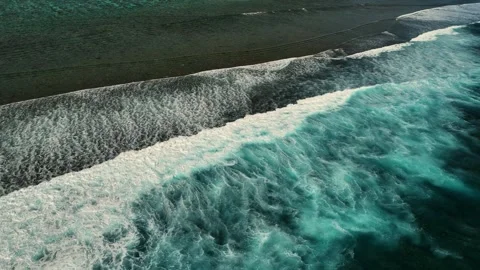 Aerial view of ocean waves crashing on a reef, Fiji. Stock Footage 345228491