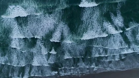 Aerial View of Ocean Waves, Dark Teal Water, Whitecaps Video stock 311392329