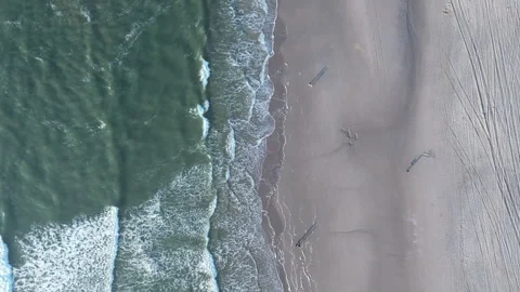 Aerial View of Ocean Waves Meeting Sandy Beach, North Sea, Winter, Netherlands Vídeos de archivo 285073784