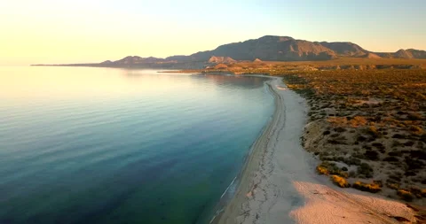 Aerial View of Ocean Waves Reaching Sandy Beach Shore Video stock 143125464