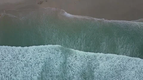 Aerial View Of Ocean Waves On Sandy Beach - Drone Shot Stock Footage 289562835