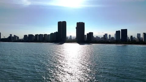 Aerial View of Ocean Waves at Sandy Beach Stock Footage 328448996