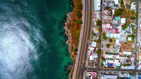 Aerial view of the oceanfront expressway. Stock Footage 266886941
