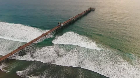 Aerial View of Oceanside (CA) Pier and Beach Dredging Stock Footage 332661428