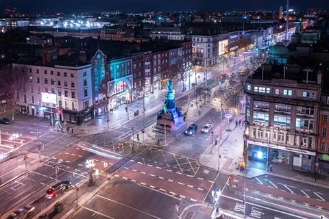 Aerial View of O'Connell Street Intersection During Christmas Holidays Stock Photos