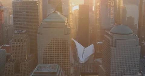 Aerial view of Oculus structure at World Trade Center Stock Footage 120372953