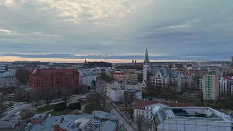 Aerial view of the Oder River and the city of Szczecin, Poland. 4K Stock Footage 286096296