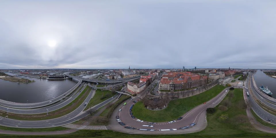 Aerial view of the Oder River and the city of Szczecin, Poland Foto stock