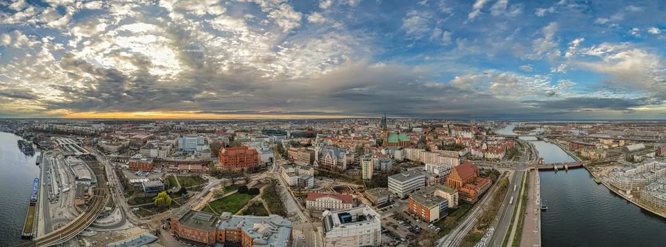 Aerial view of the Oder River and the city of Szczecin, Poland Stock Photos