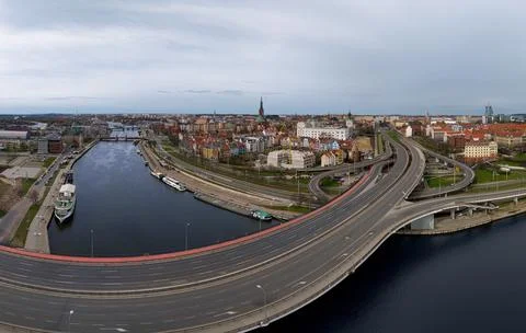 Aerial view of the Oder River and the city of Szczecin, Poland Stock Photos