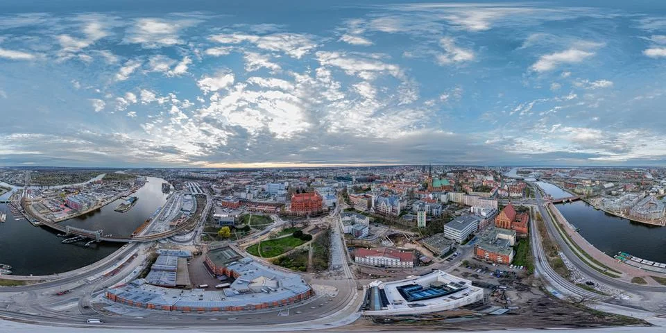 Aerial view of the Oder River and the city of Szczecin, Poland Stock Photos