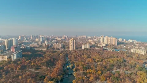 Aerial View of Odesa central park - Arboretum Peremohy Stock Footage 107668722