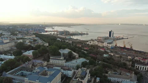 Aerial View of Odesa Downtown old city and sea port Stock Footage 158120867