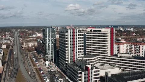 Aerial view of Office Building complex Jauna Teika Riga Stock-Footage 127581420